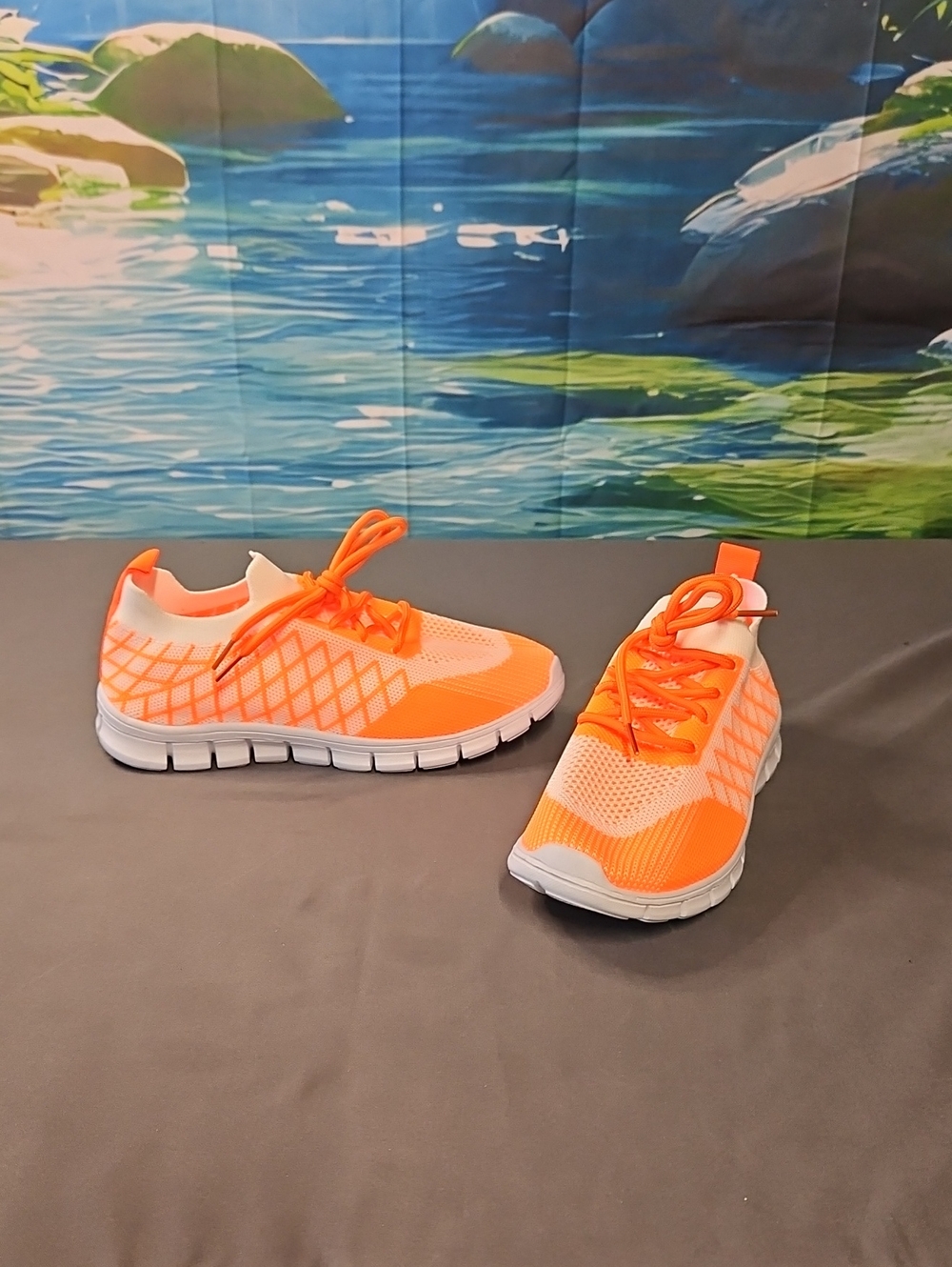 Women's Orange Athletic Knit Sneakers - Lightweight Comfort